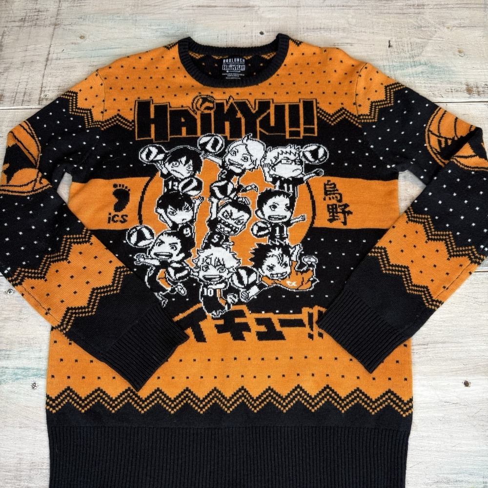 Haikyu‎ Sweater Men's small Boxlunch Karasuno Crows Chibi Team Holiday Exclusive
